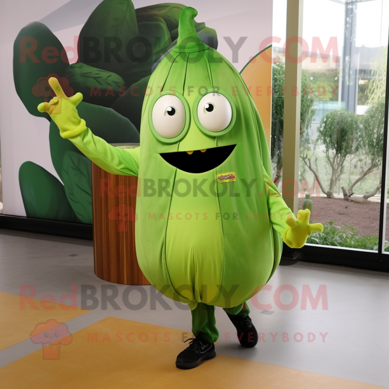 Olive Melon mascot costume character dressed with a Windbreaker and Cummerbunds