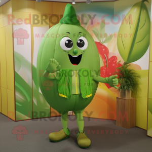 Olive Melon mascot costume character dressed with a Windbreaker and Cummerbunds