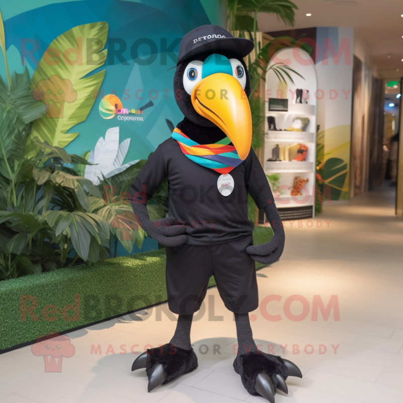 Black Toucan mascot costume character dressed with a Joggers and Brooches Black Toucan mascot costume character dressed with a Joggers and Brooches