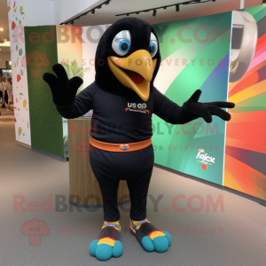Black Toucan mascot costume character dressed with a Joggers and Brooches