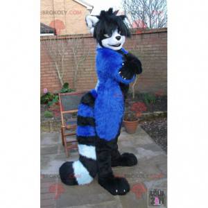 Blue white and black cat mascot
