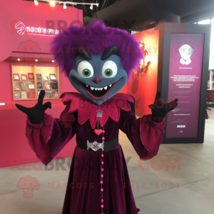 Magenta Vampire mascot costume character dressed with a Dress Shirt and Earrings