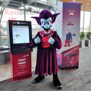 Magenta Vampire mascot costume character dressed with a Dress Shirt and Earrings