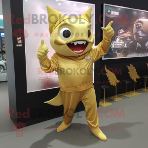 Gold Tuna mascot costume character dressed with a Long Sleeve Tee and Clutch bags