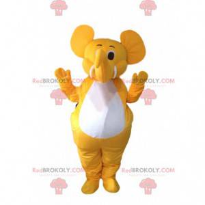 Mascote elefante amarelo e branco, fantasia de elefante -