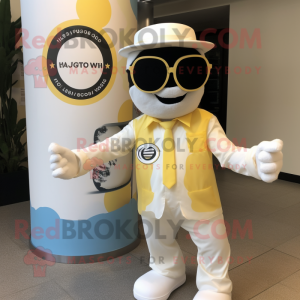 Cream Attorney mascot costume character dressed with a Jumpsuit and Sunglasses