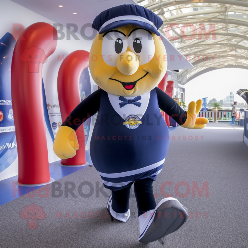 Navy Candy mascot costume character dressed with a Running Shorts and Suspenders