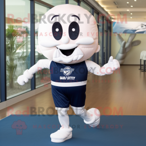 Navy Candy mascot costume character dressed with a Running Shorts and Suspenders