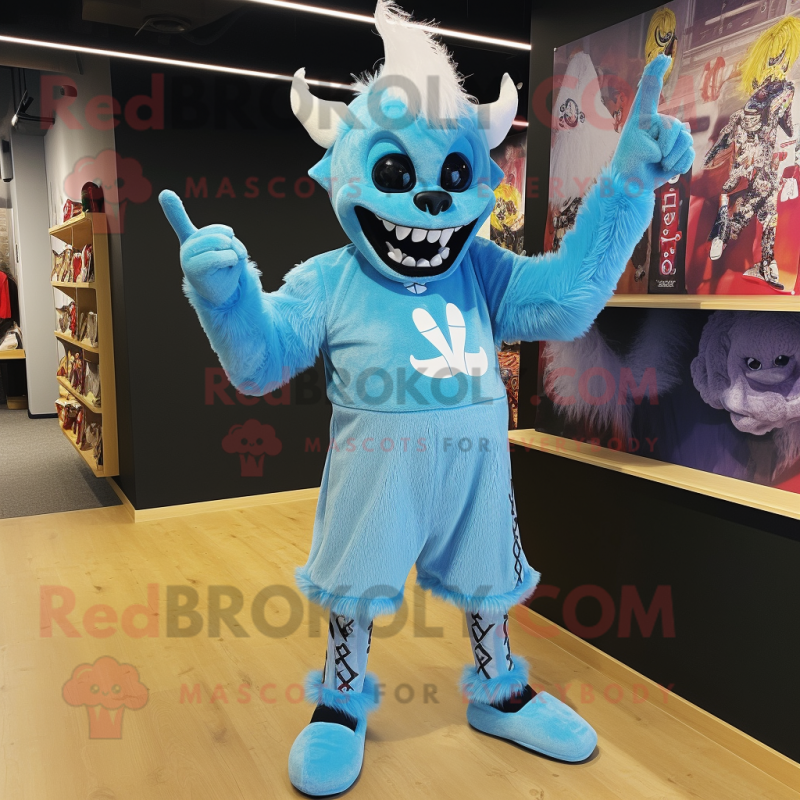 Sky Blue Undead mascot costume character dressed with a Playsuit and Cummerbunds Sky Blue Undead mascot costume character dressed with a Playsuit and Cummerbunds