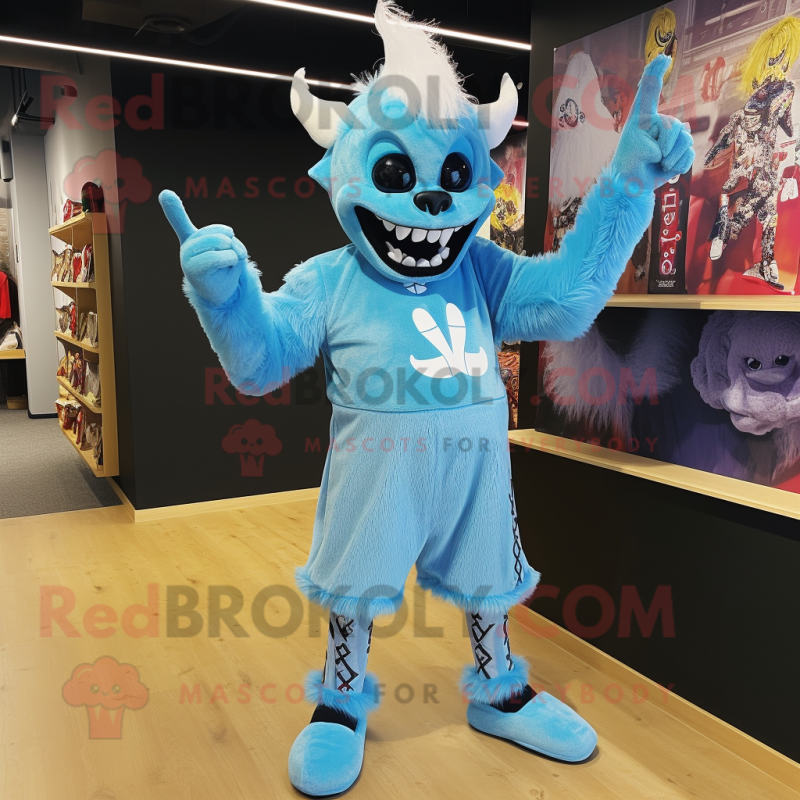 Sky Blue Undead mascot costume character dressed with a Playsuit and Cummerbunds