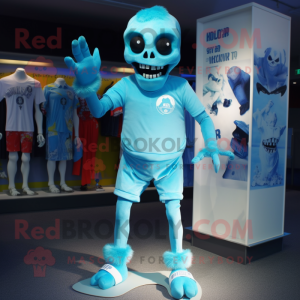Sky Blue Undead mascot costume character dressed with a Playsuit and Cummerbunds
