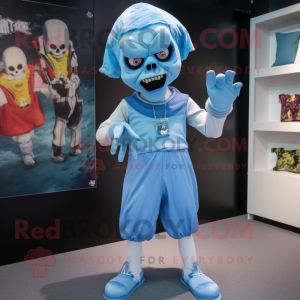 Sky Blue Undead mascot costume character dressed with a Playsuit and Cummerbunds
