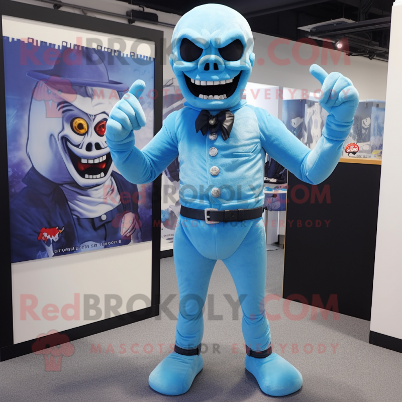 Sky Blue Undead mascot costume character dressed with a Playsuit and Cummerbunds Sky Blue Undead mascot costume character dressed with a Playsuit and Cummerbunds