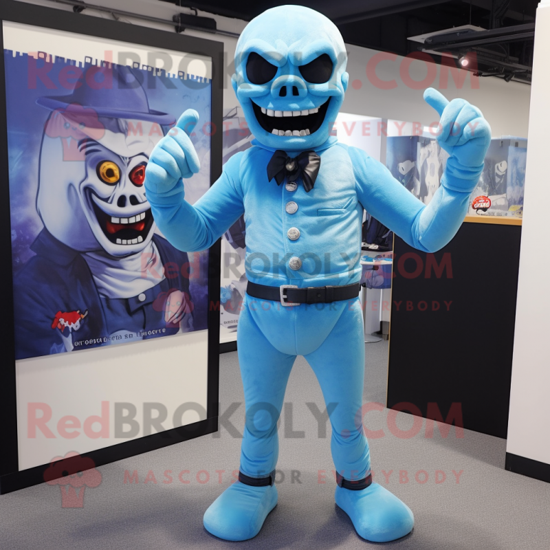 Sky Blue Undead mascot costume character dressed with a Playsuit and Cummerbunds