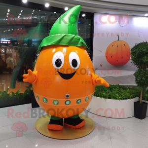 Orange Melon mascot costume character dressed with a Raincoat and Bracelet watches