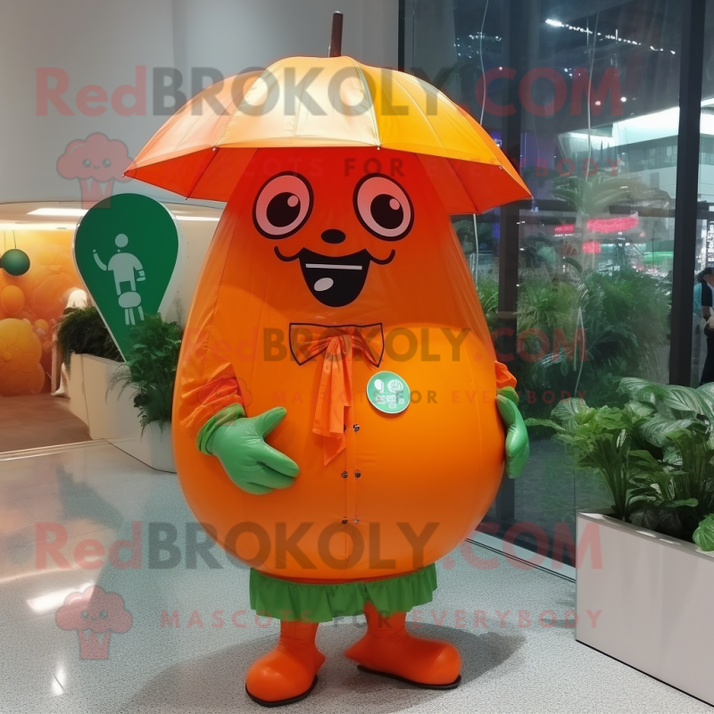 Orange Melon mascot costume character dressed with a Raincoat and Bracelet watches