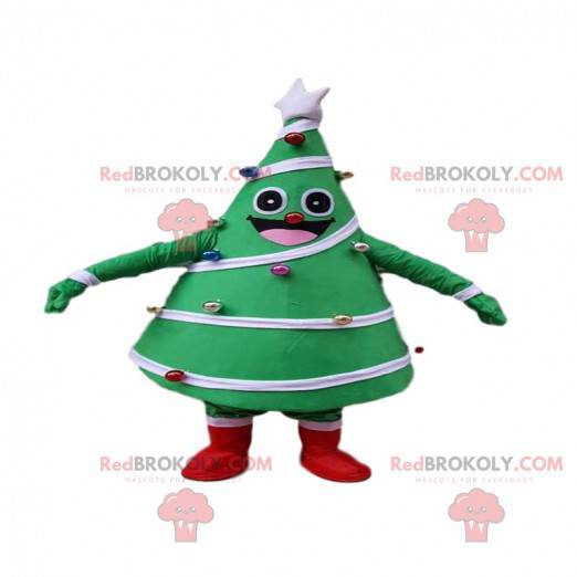 Mascot decorado y árbol verde festivo, traje de árbol de