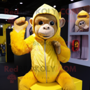 Yellow Monkey mascot costume character dressed with a Hoodie and Earrings