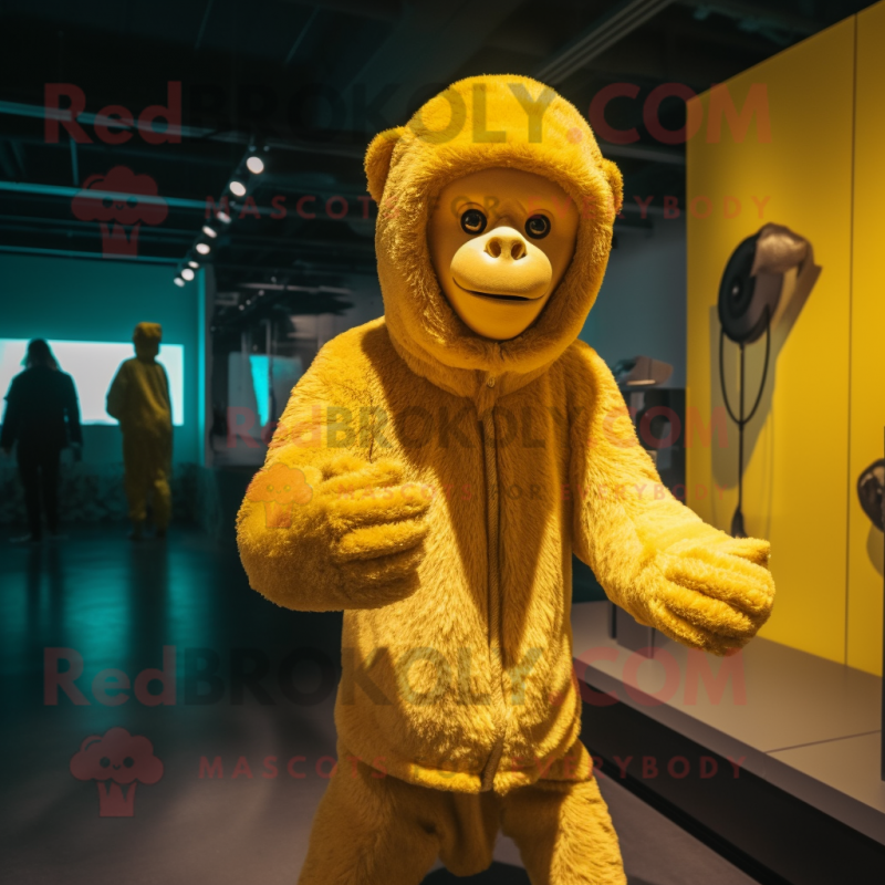 Yellow Monkey mascot costume character dressed with a Hoodie and Earrings