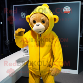 Yellow Monkey mascot costume character dressed with a Hoodie and Earrings