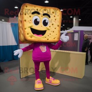 Magenta Grilled Cheese Sandwich mascot costume character dressed with a Bootcut Jeans and Shoe laces
