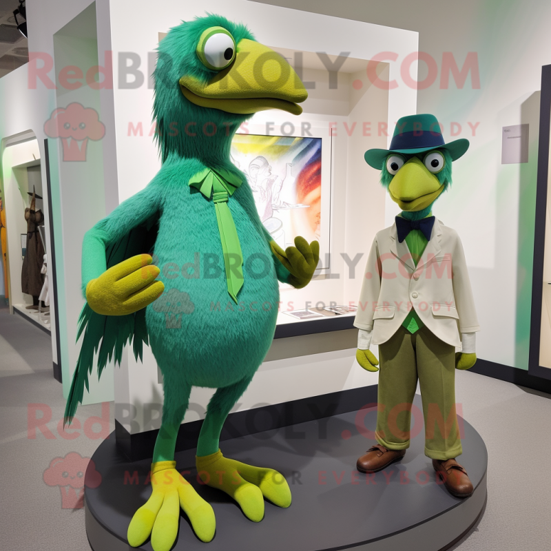 Green Archeopteryx mascot costume character dressed with a Romper and Ties Green Archeopteryx mascot costume character dressed with a Romper and Ties