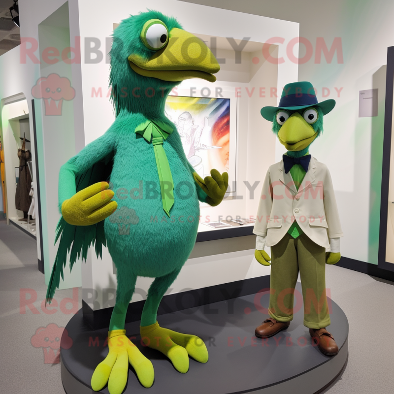 Green Archeopteryx mascot costume character dressed with a Romper and Ties