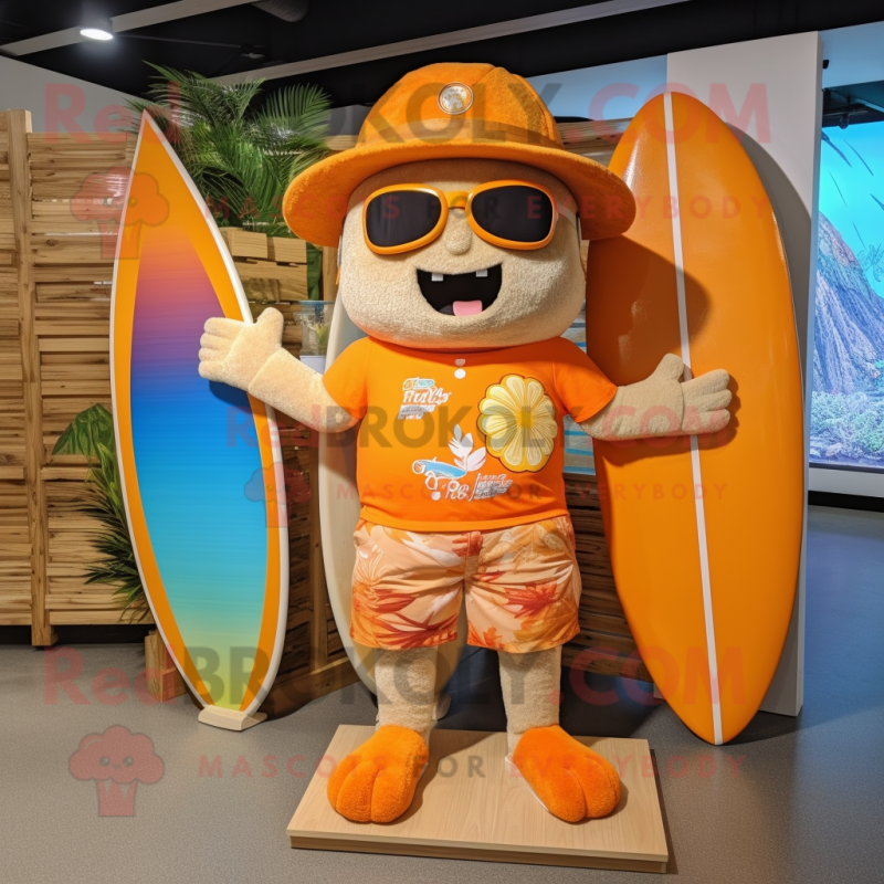 nan Orange mascot costume character dressed with a Board Shorts and Headbands nan Orange mascot costume character dressed with a Board Shorts and Headbands