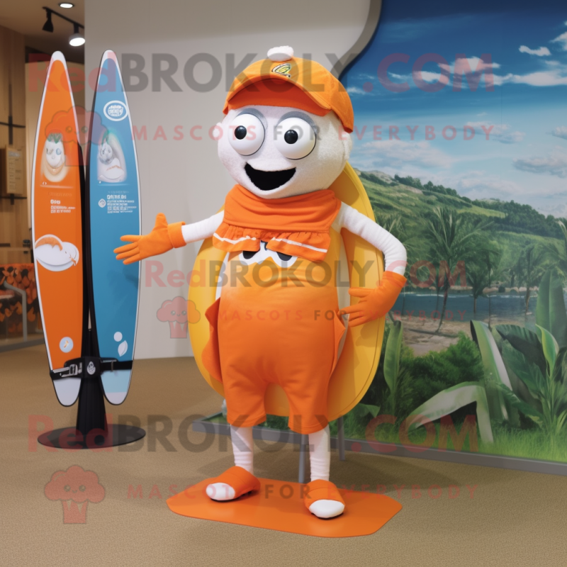 nan Orange mascot costume character dressed with a Board Shorts and Headbands