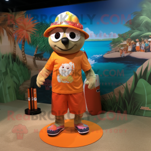 nan Orange mascot costume character dressed with a Board Shorts and Headbands