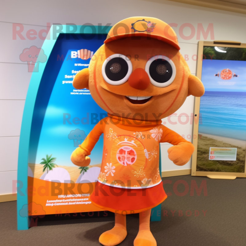 nan Orange mascot costume character dressed with a Board Shorts and Headbands