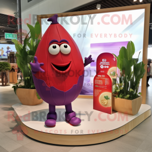 Red Eggplant mascot costume character dressed with a Swimwear and Clutch bags