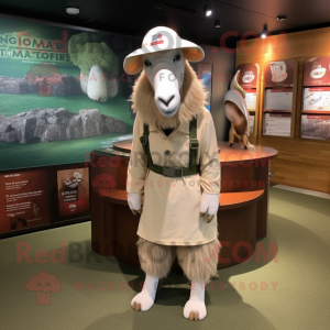 Tan Boer Goat mascot costume character dressed with a Long Sleeve Tee and Caps