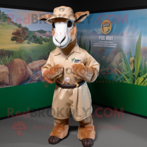 Tan Boer Goat mascot costume character dressed with a Long Sleeve Tee and Caps