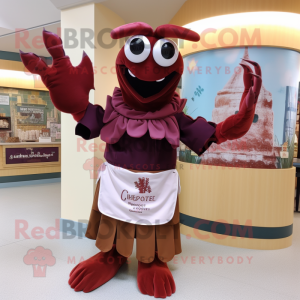 Maroon Lobster Bisque mascot costume character dressed with a Skirt and Scarf clips