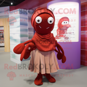 Maroon Lobster Bisque mascot costume character dressed with a Skirt and Scarf clips