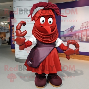 Maroon Lobster Bisque mascot costume character dressed with a Skirt and Scarf clips