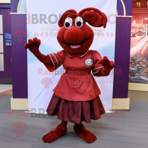 Maroon Lobster Bisque mascot costume character dressed with a Skirt and Scarf clips