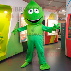 Green Ray mascot costume character dressed with a Jumpsuit and Pocket squares