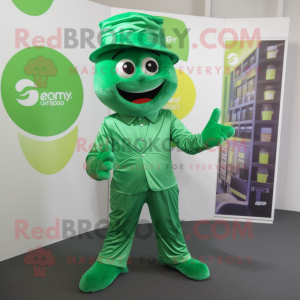 Green Ray mascot costume character dressed with a Jumpsuit and Pocket squares