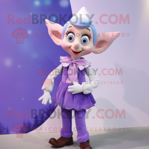 Lavender Elf mascot costume character dressed with a Blouse and Bow ties