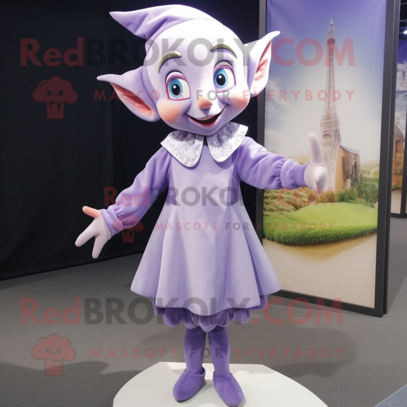 Lavender Elf mascot costume character dressed with a Blouse and Bow ties