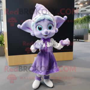 Lavender Elf mascot costume character dressed with a Blouse and Bow ties