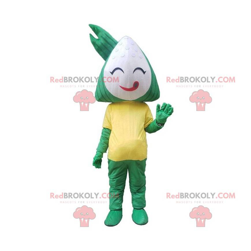 Mascot Zongzi, wit, groen en geel Chinees gerecht -