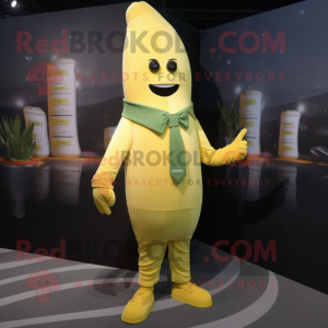 Gold Zucchini mascot costume character dressed with a Henley Shirt and Tie pins