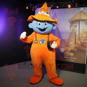 Orange Magician mascot costume character dressed with a Dungarees and Keychains