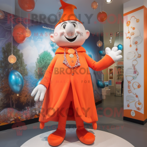 Orange Magician mascot costume character dressed with a Dungarees and Keychains