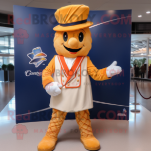 nan Croissant mascot costume character dressed with a Polo Tee and Hats