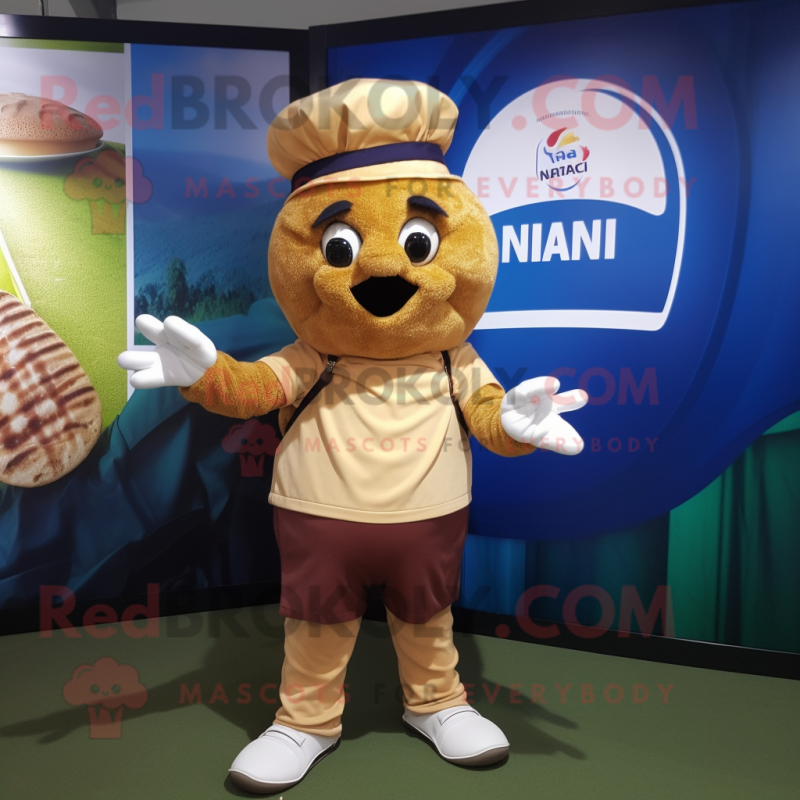 nan Croissant mascot costume character dressed with a Polo Tee and Hats