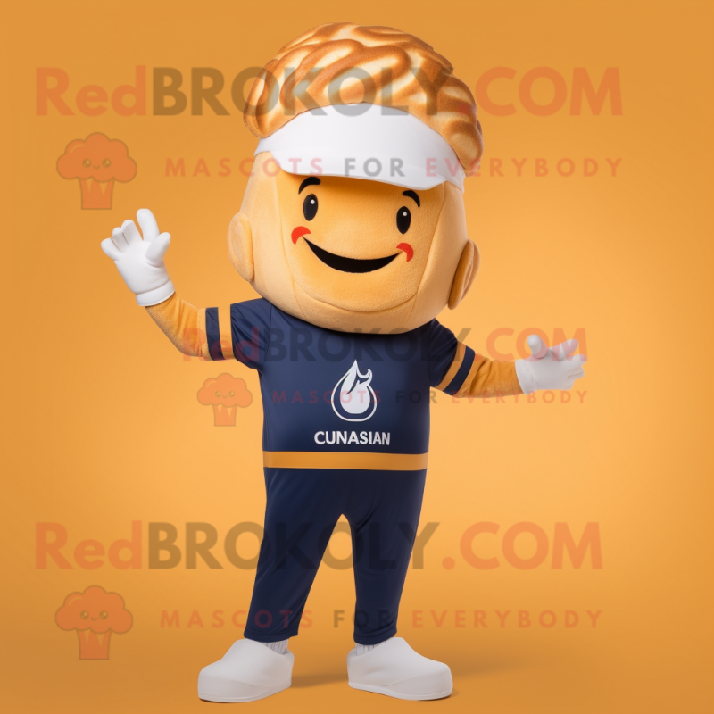 nan Croissant mascot costume character dressed with a Polo Tee and Hats